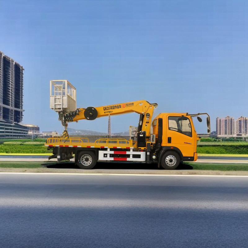 360o 회전 21m 망원경 붐 공기 작업 플랫폼 두 줄의 캐빈과 함께 트럭